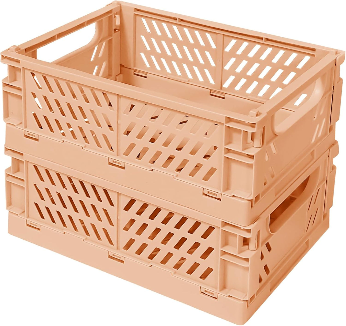 Pastel Plastic Storage Baskets 2 Pack, Collapsible Crates for Organizing, Space-Saving Bins for Kitchen, Office, Bedroom (Orange, Small: 5.8"x 3.8" x 2.2")