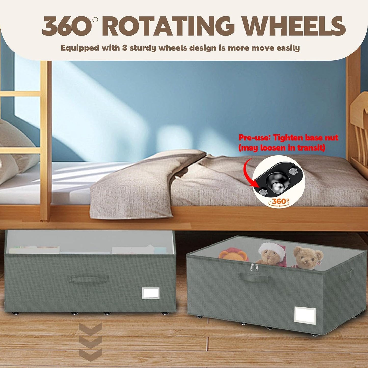 Under Bed Storage with Wheels, 2-Pack Under Bed Storage Containers, No Assemble Required 10 inches Height, Rolling underbed storage Drawers, Underbed Storage Bins for Shoes, Clothes, Blankets, Toys