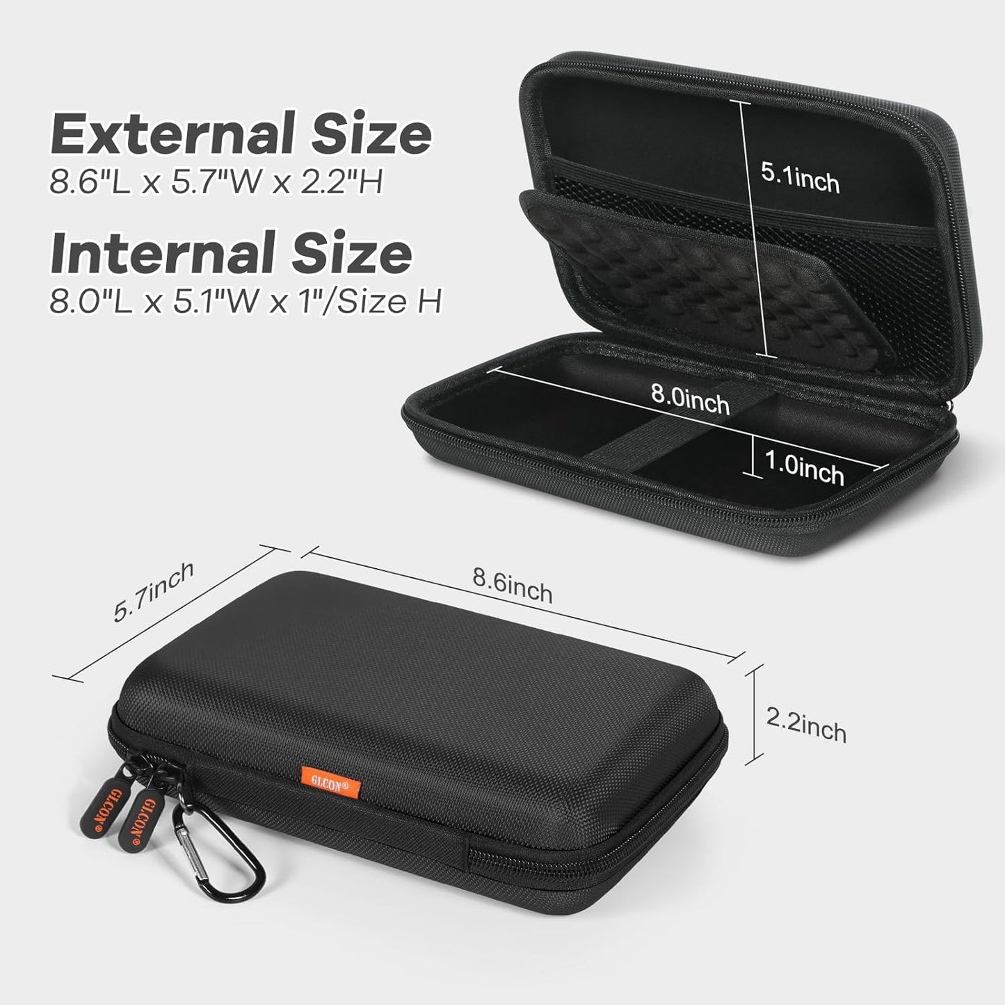 Shockproof Hard Shell Carrying Case for GPS, External Hard Drive, Power Bank, Charger, Cable, Heart Monitor, Cell Phone, Electronic Accessories - Larger Capacity Storage Pouch Travel Bag