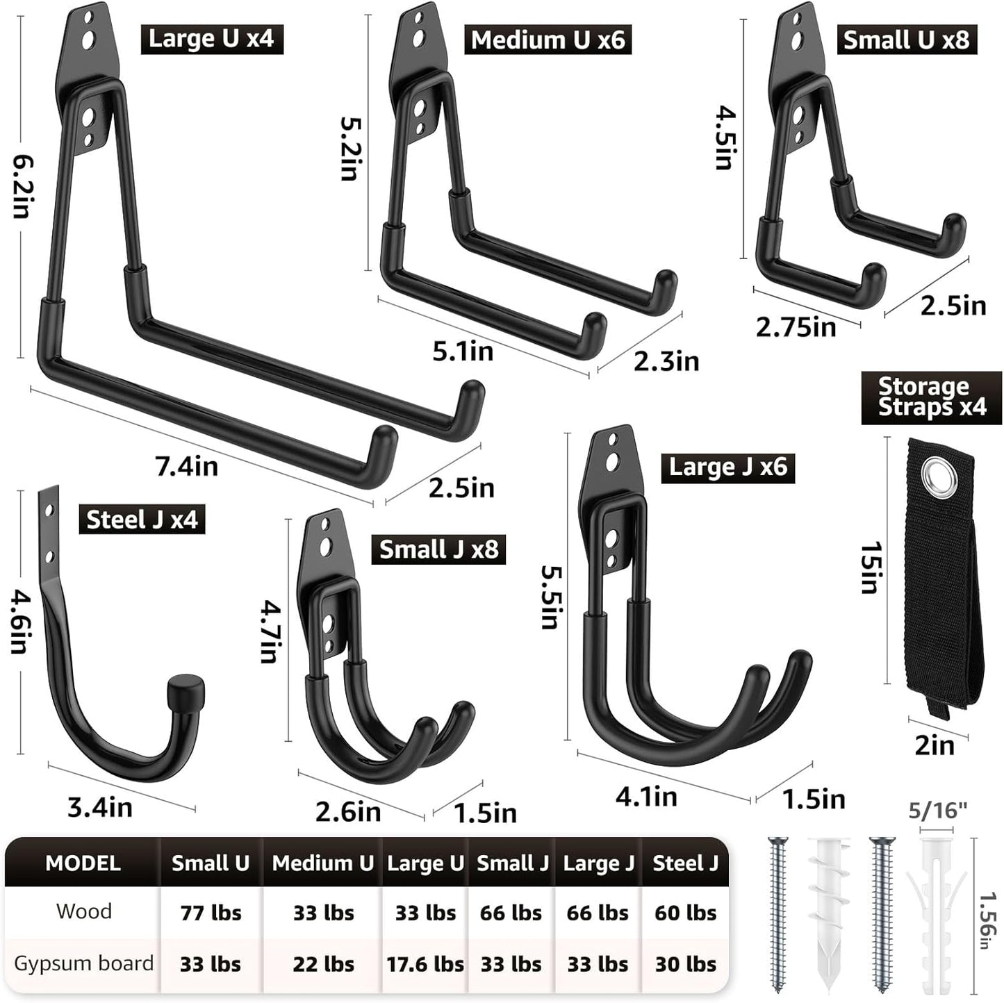 40 Pack Utility Steel Heavy Duty Wall Mount Garage Hooks,with Anti-Slip Coating,for Hanging Bikes,Ladder,Ropes,Bulk Items,Power,Yard and Garden Tools