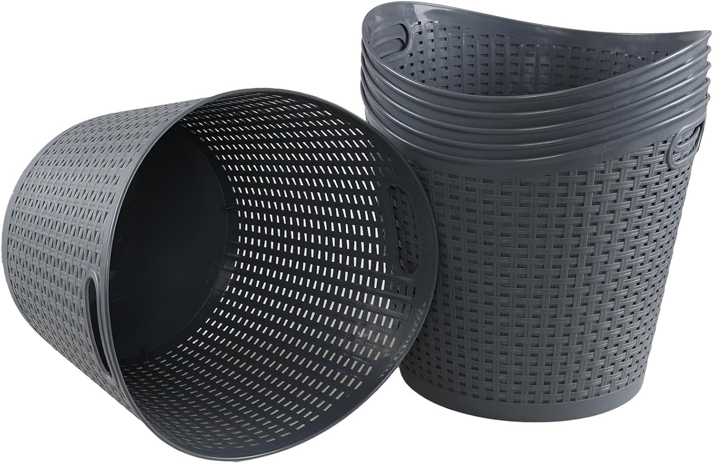 Kiddream 6 Pack Plastic Laundry Clothes Hamper Baskets, Large Storage Baskets for Organizing, 30 Liters Capacity, Dark Grey