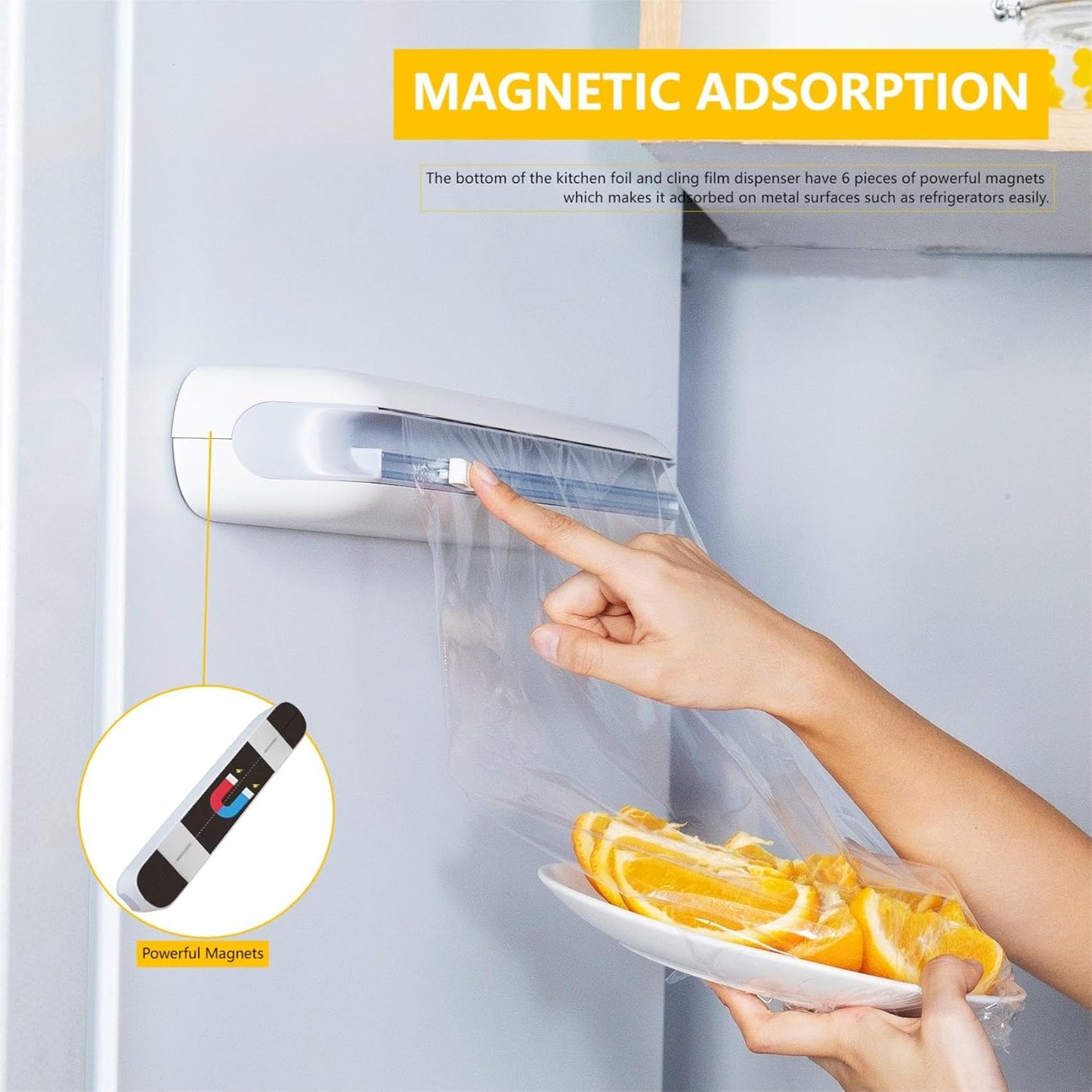 Aluminum Foil & Plastic Wrap Dispenser with Cutter - Easy One-Hand Operation, Space-Saving Kitchen Organizer for Worktops & Cabinets, Magnetic Cling Film Dispenser - Fits 12" Rolls, Gray
