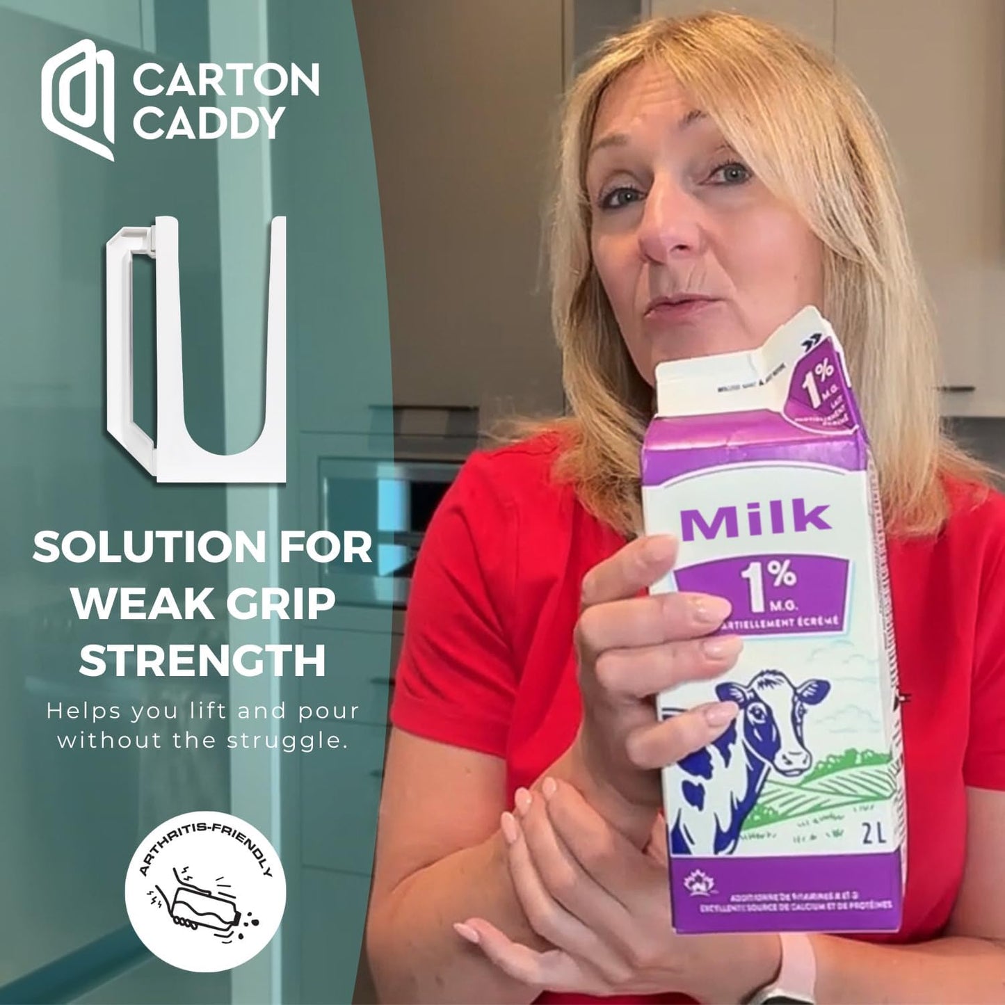 Carton Caddy XL Half Gallon Milk Carton Holder with Handle, Juice Box, Soda Bottle and Milk Half Gallon Holder with Handle, Rust Free, Dishwasher Safe, Reusable, Easy to Clean, Ergonomic