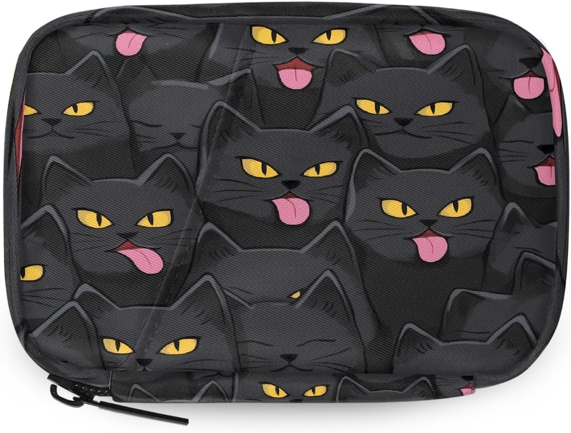 Funny Black Cat Pattern Pill Organizer Travel Medicine Case with Zipper Daily Vitamin Storage Bag Portable 8 Slot Weekly Pill Box Supplement Holder for Home Office Gym Travel