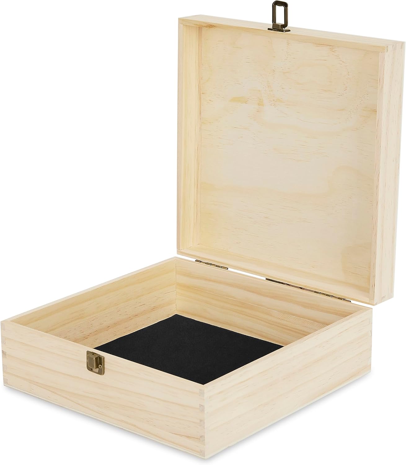 makerflo Large Natural Pine Wood Memory Box with Black Felt Inside, Hinged with Clasp, Keepsake Wooden Box Ideal for Craft and Personalization (Laser Engraving, Epoxy, UV DTF, and Vinyl) – Pack of 1