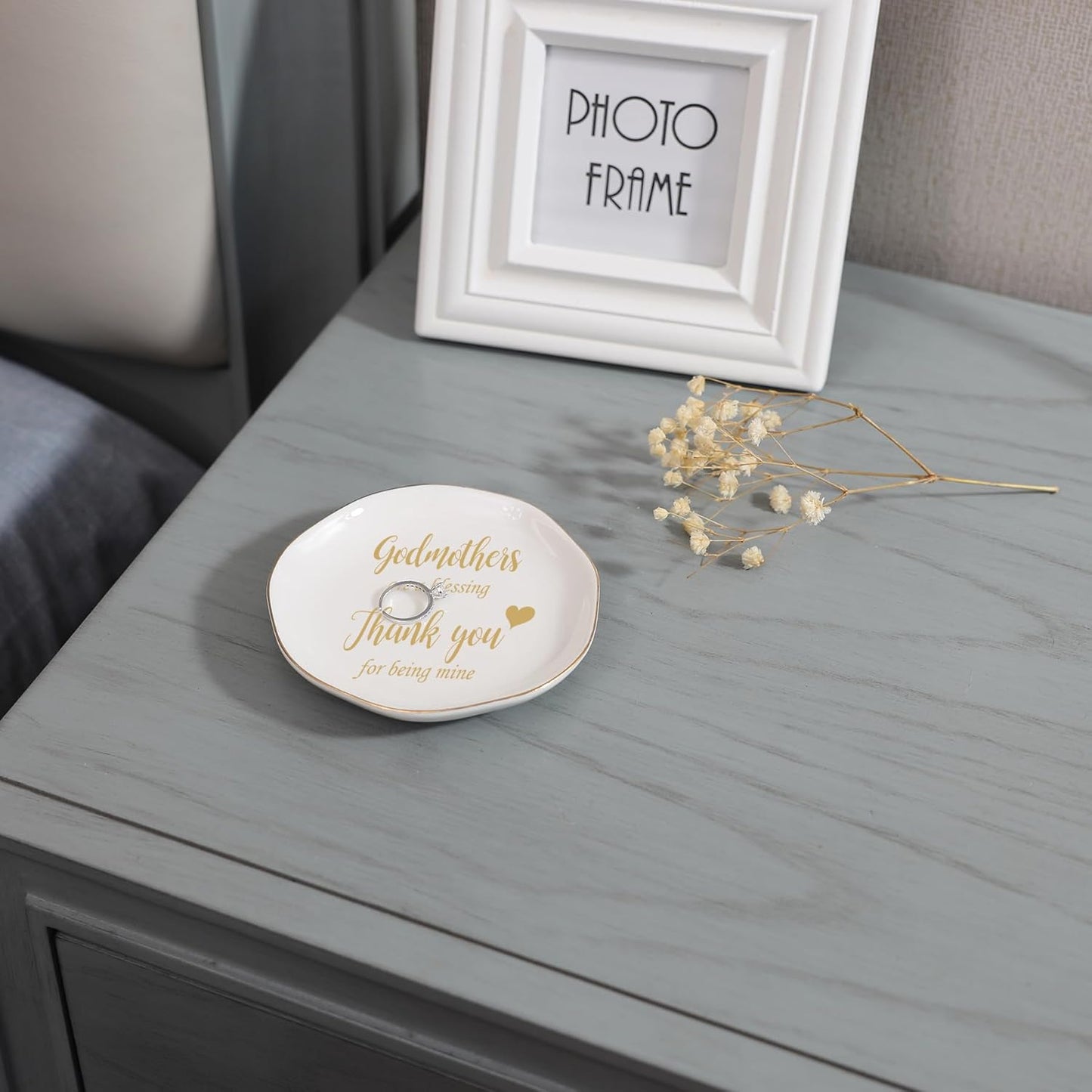 HOME SMILE Christmas Mother Day Birthday Gifts for Godmother Ring Dish Jewelry Tray-Godmother Gifts from Godchild-Godmothers Are Blessing,Thank You for Being Mine