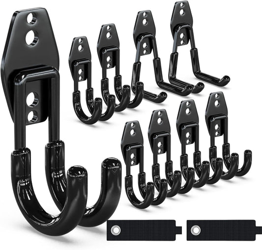 3-H Garage Wall Hooks 10 Pack, Garage Hooks Heavy Duty with Extra Welding Spots, Wall Storage Organizer for Hanging for Garden, Lawn, Yard (Black)