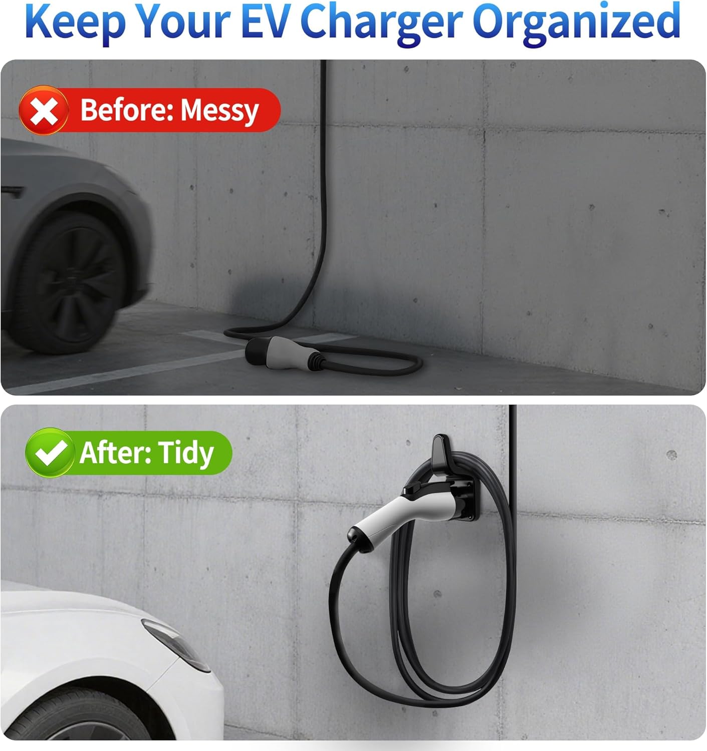 J1772 EV Extension Cable Holder, Level 2 EV Charger Extension Cord Holder, Heavy-Duty 240V EV Extension Cable Holder(Only Holder)