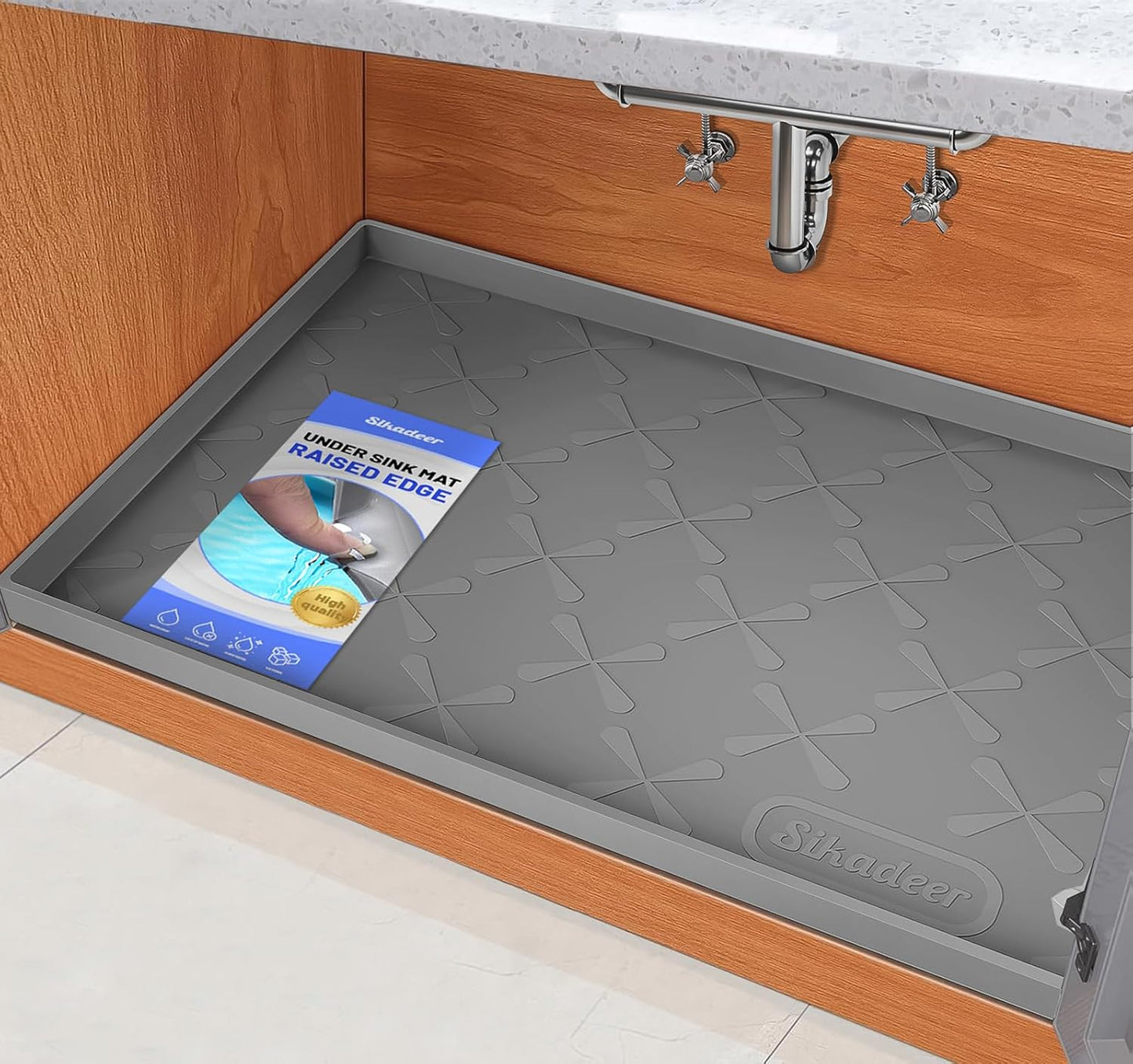 SIKADEER 25" x 22" Under Sink Mat Waterproof, Silicone Mat Kitchen Drawer Shelf and Cabinet Liner, Sink Protector for Kitchen Organizers and Storage, Boot Tray Pet Food Mats