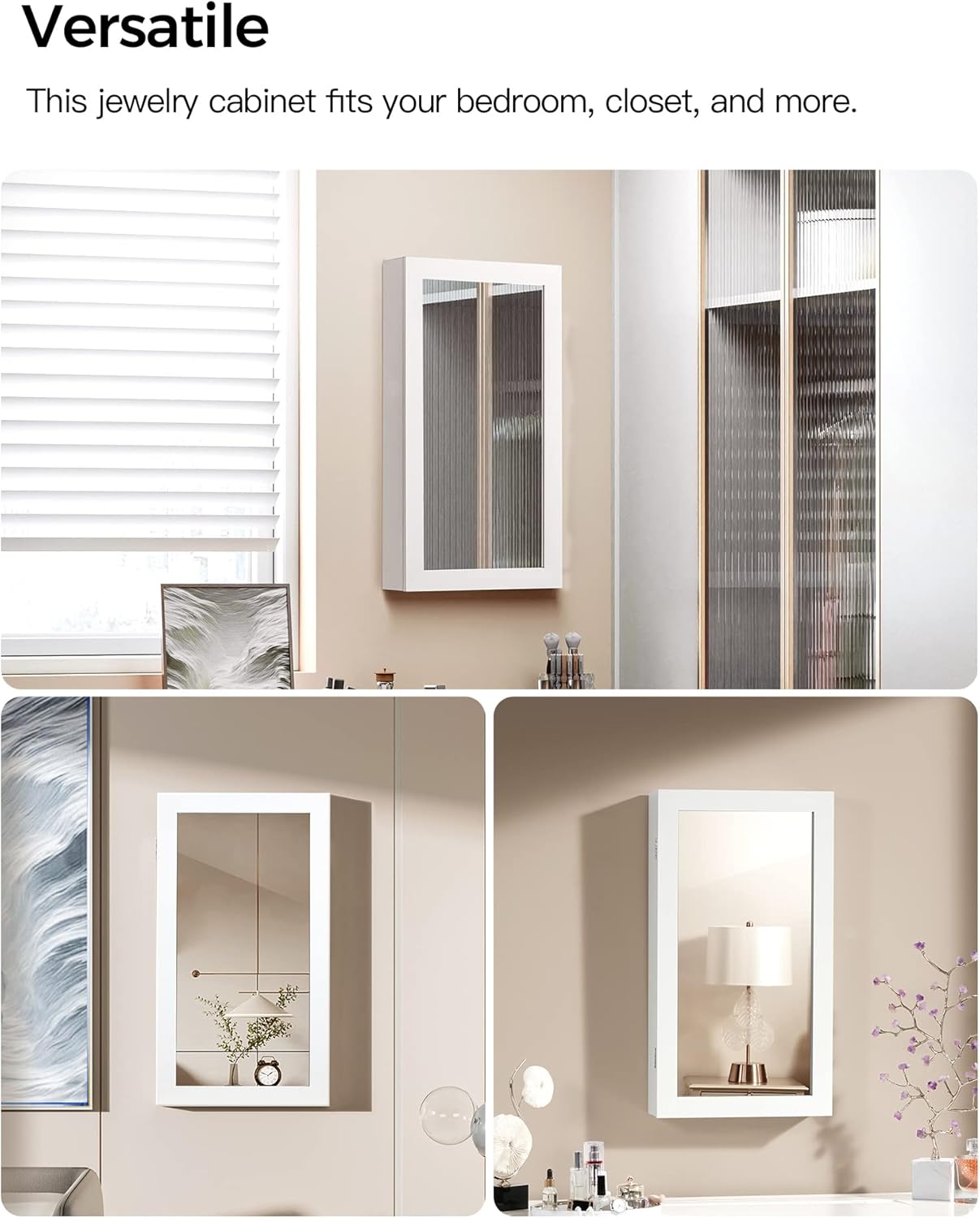 SONGMICS Lockable Jewelry Cabinet Armoire with Mirror, Wall-Mounted Space Saving Jewelry Storage Organizer, Christmas Gift, White UJJC51WT