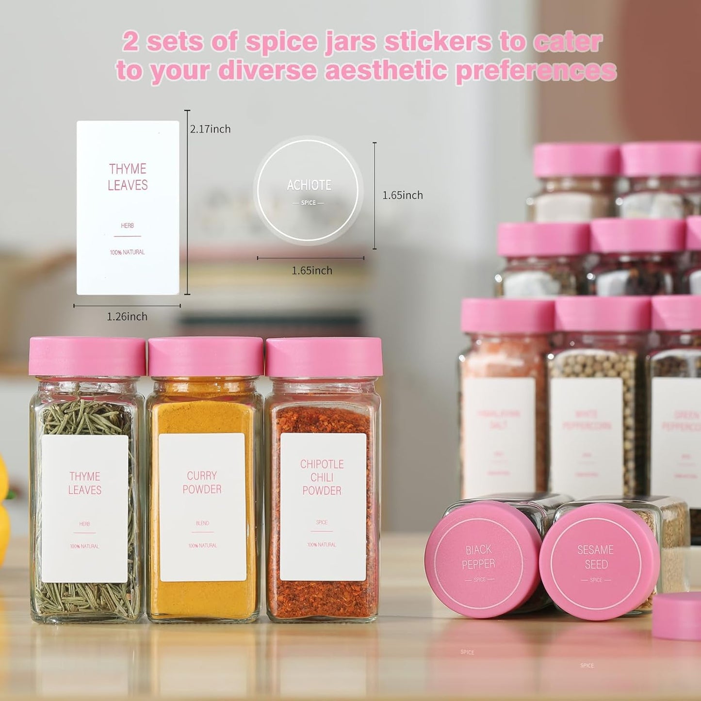 Pink Spice Jars with Label，4oz Seasoning Containers, Glass Spice Bottles with Shaker Lids,Funnel, Chalk Pen (Pink, 24)