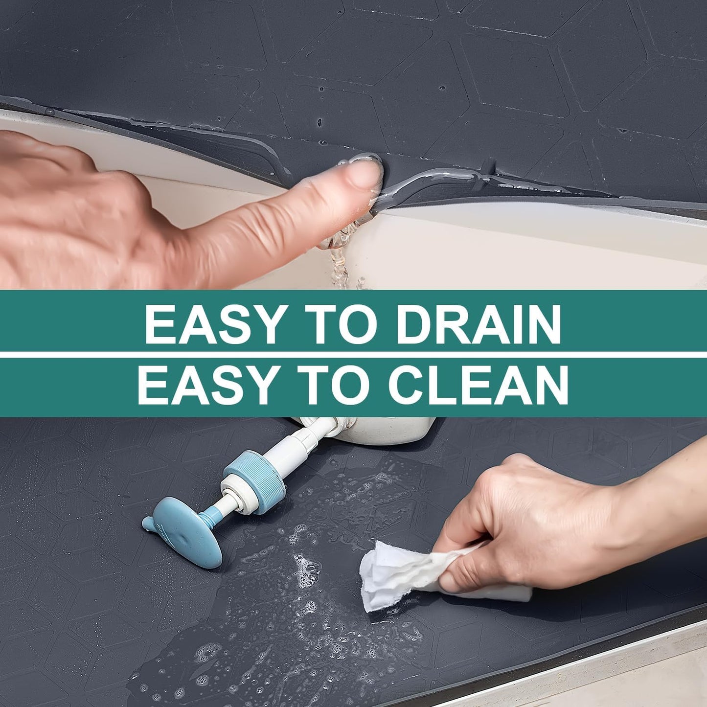 Under Sink Mat, 28" x 22" Waterproof Silicone Under Sink Tray for Kitchen & Laundry Cabinets, Kitchen Cabinet Shelf Protector, Up to 3 Gallons Liquid, Fits 36 inch Standard Cabinet (Blue Grey)