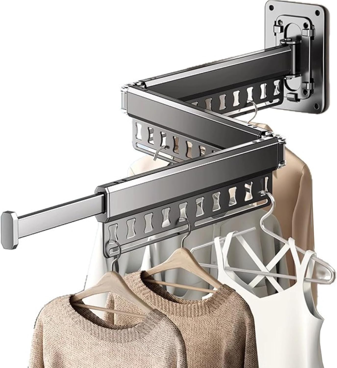 Clothes Drying Rack Wall-Mounted, 3-Fold Retractable Clothes Hanger with Windproof Holes & Detachable Design, Sturdy Foldable Laundry Rack for Balcony, Bathroom Use (Gunmetal Gray)