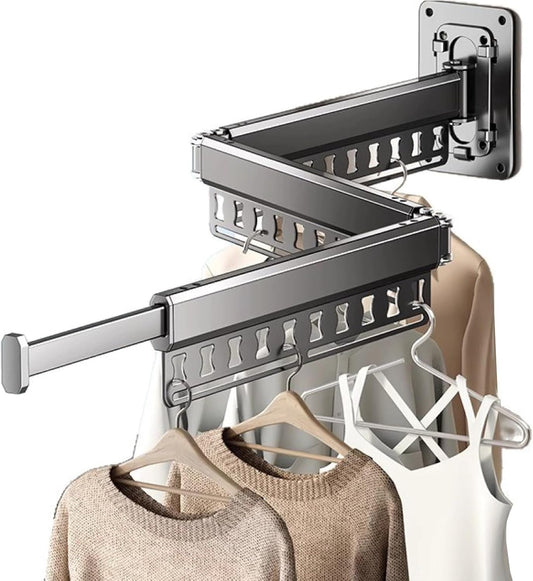 Clothes Drying Rack Wall-Mounted, 3-Fold Retractable Clothes Hanger with Windproof Holes & Detachable Design, Sturdy Foldable Laundry Rack for Balcony, Bathroom Use (Gunmetal Gray)