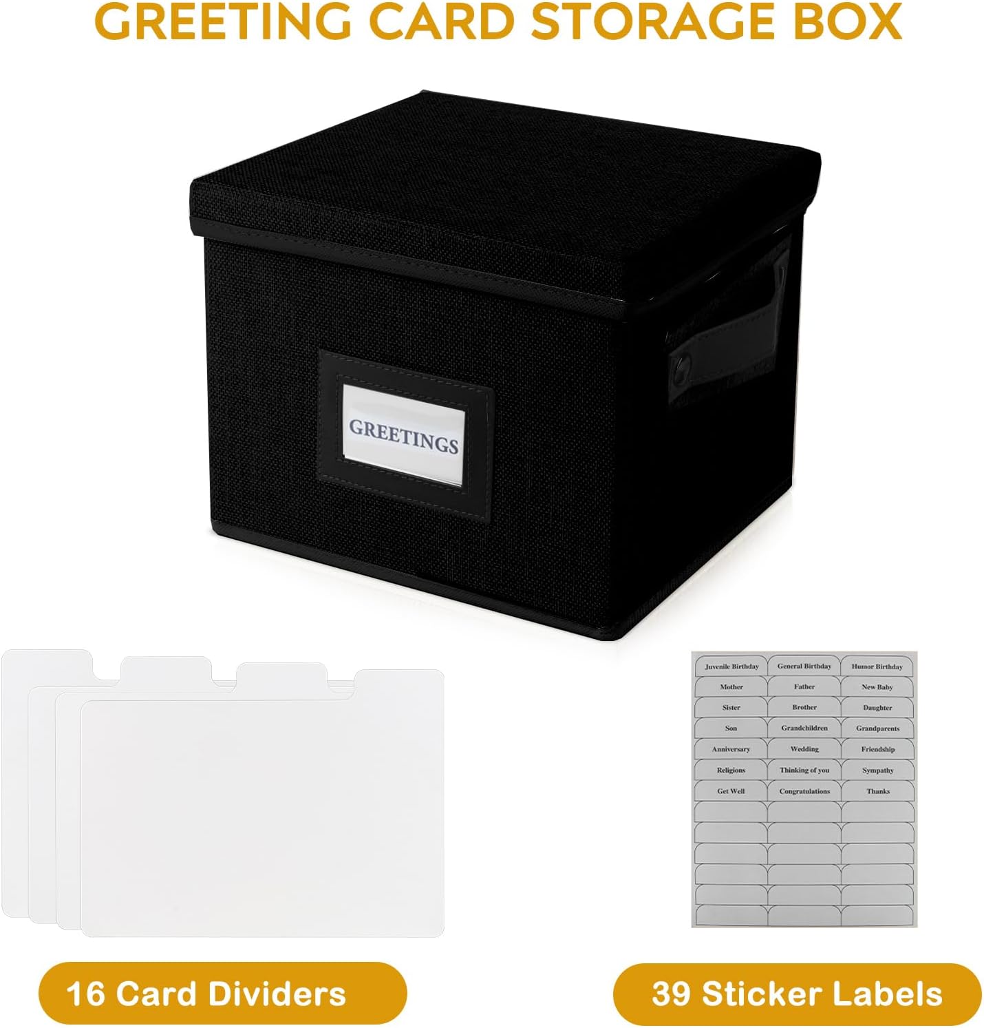 Greeting Card Organizer Box with 16 Dividers,Collapsible Greeting Card Storage Box with Handles Hold 150+ Cards,Greeting Card Holder for Greeting Cards,Sticker, Recipes, Photos, Envelopes,2-Pack