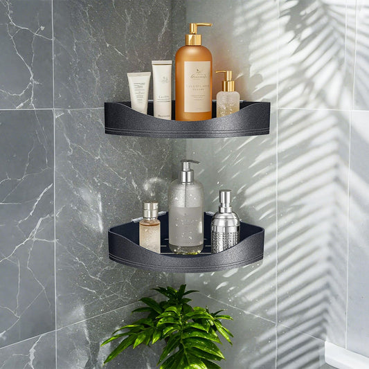 Luxury Corner Shower Shelves, 2-Tier Corner Caddy Organizer for Bathroom Toilet Kitchen, Rustproof Metal Shower Shelf Holder (Black)