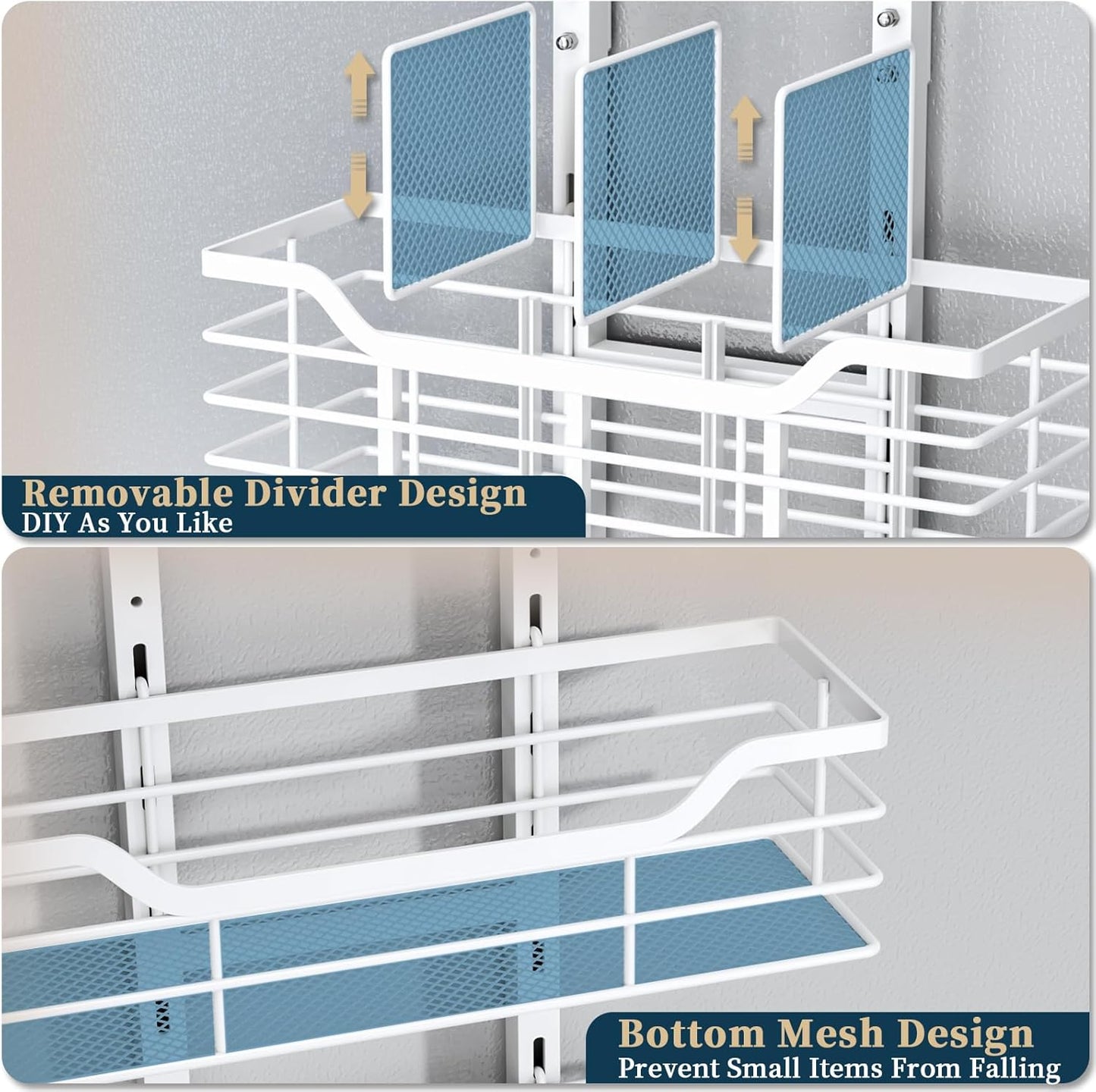 Consumest 6-Tier Hair Tool Organizer - Hair Dryer Holder Over The Door/Wall Mounted DIY Adjustable Shelf Bathroom Door Organizer with Hook for Curling Iron/Blow Dryer/Straightener White