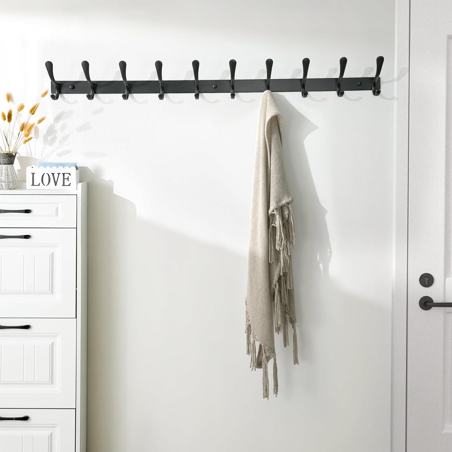 SKOLOO Coat Rack Wall Mounted - 10 Hooks, Heavy Duty, Stainless Steel, Metal Wall Hangers, Sturdy Coat Hooks for Hanging Coats, Jacket, Clothes, Hat, Black