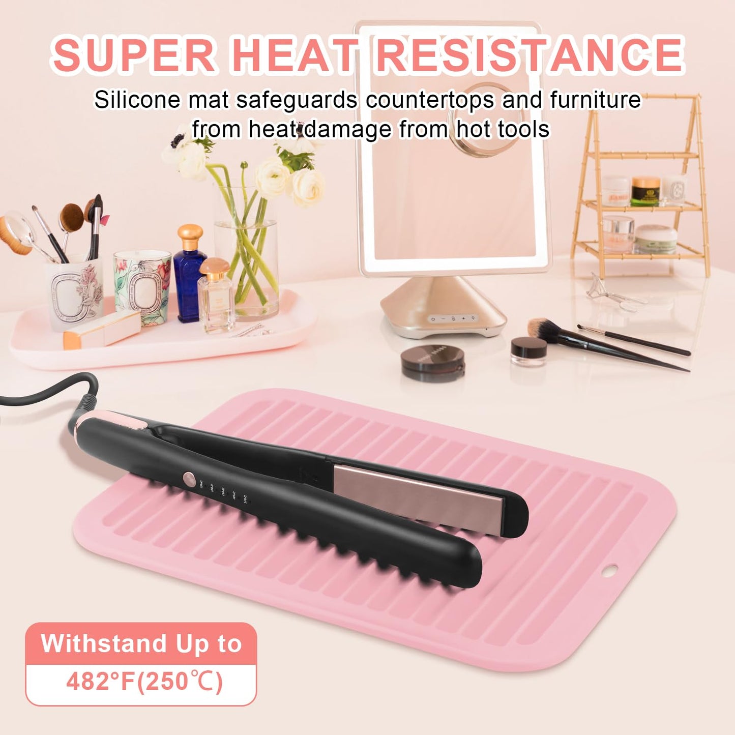 Large Silicone Heat Resistant Mat, Professional Hot Hair Tools Mat for Curling Iron, Flat Iron, Hair Straightener, Portable Hot Pad Cover with Velcro for Travel Home Salon(11.8" x 9.0")