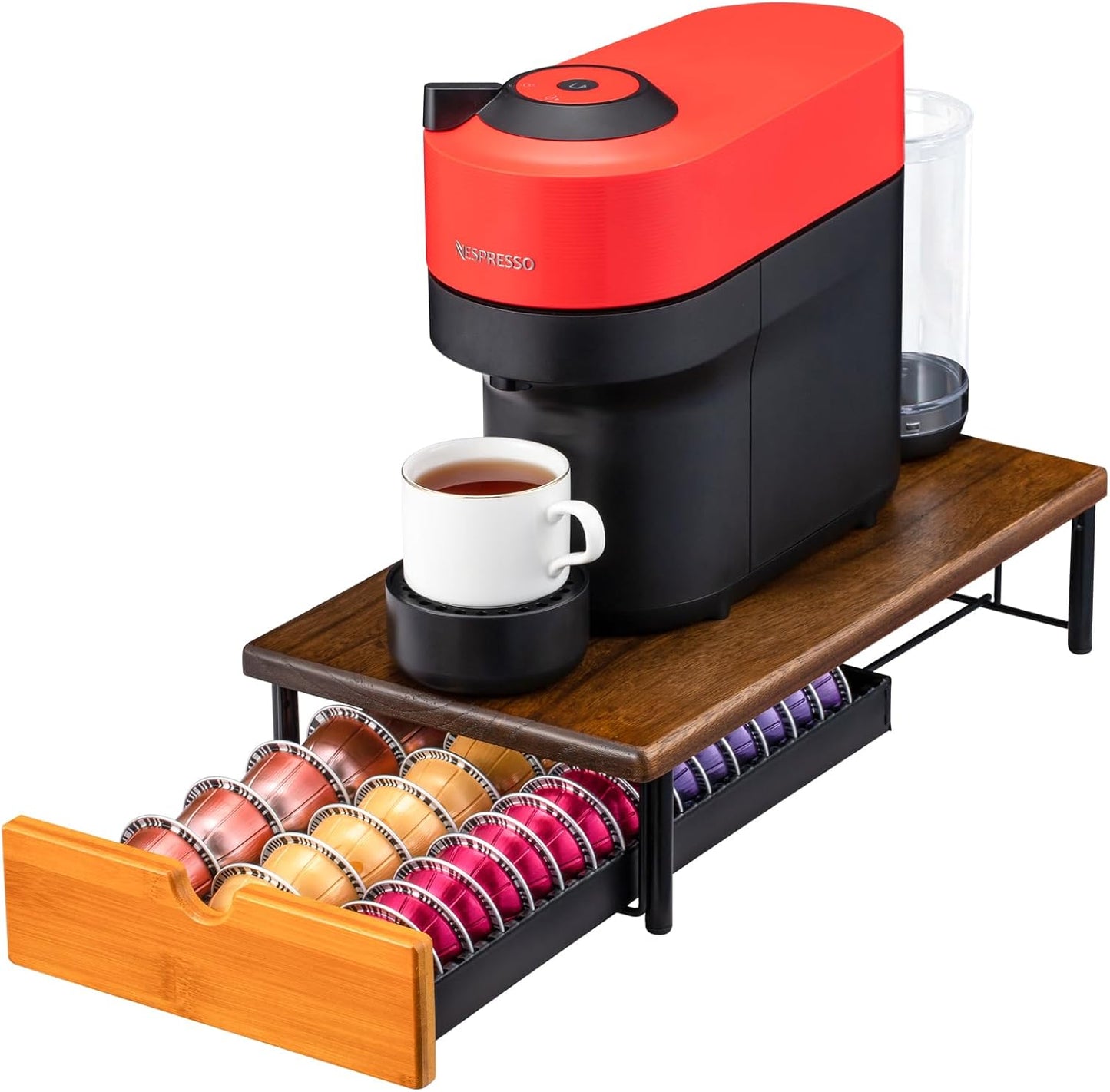 Vertuo Capsule Holder Drawer for Nespresso With Elegant Wood Top (30 Pods)