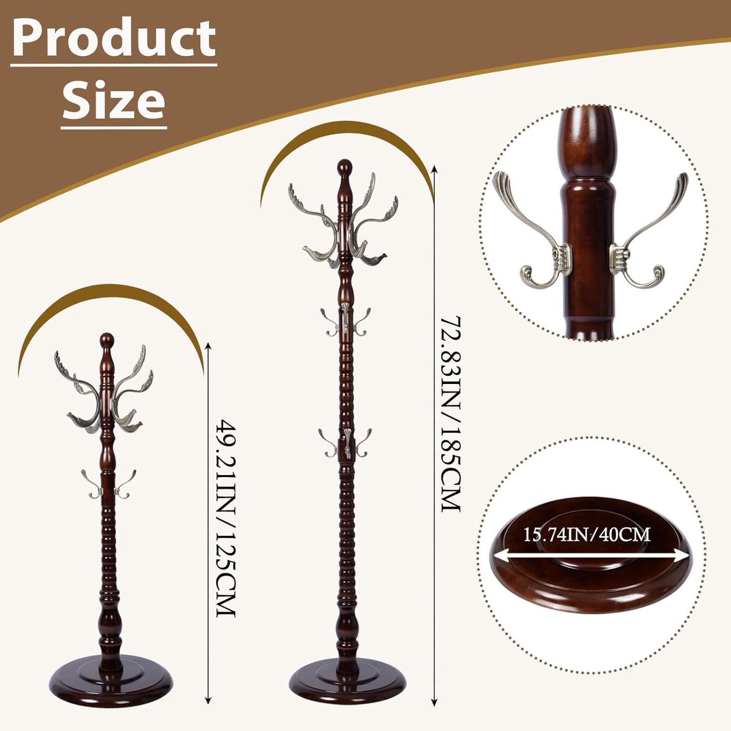 Solid Wooden Coat Rack Stand, Coat Racks Freestanding with 14 Hooks, Natural Birch Wood Coat stands with Sturdy Round Base, Tree Coat Hanger Standing for Entryway Bedroom Office (Metal Hook)