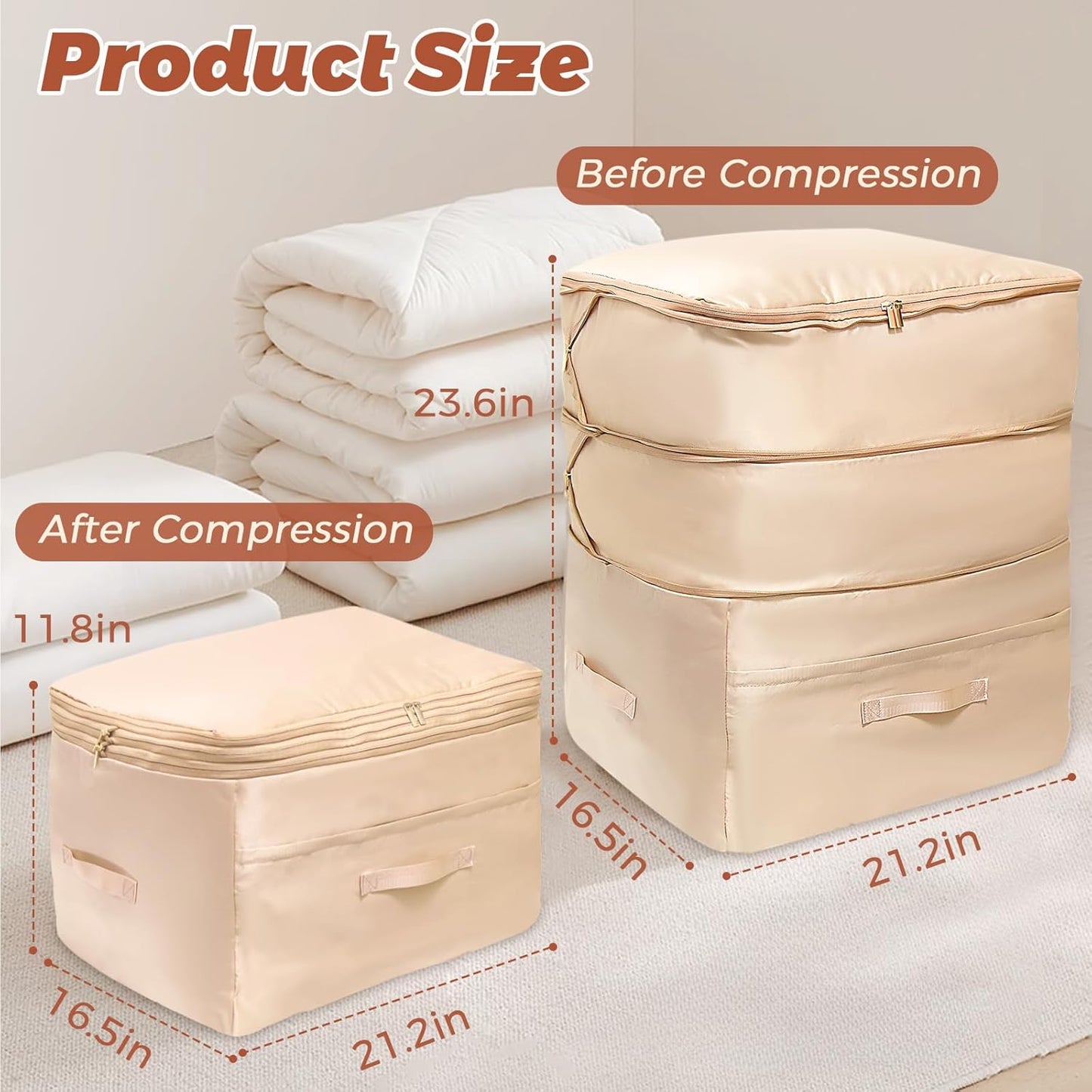 Ultra Space Saving Self Compression Organizers, 2 Pack Double Zipper Compression Packing Cubes for Bedding, Comforter Storage Bag for Blankets Duvet Quilts Pillows Queen King (Gray & Pink X-Large)