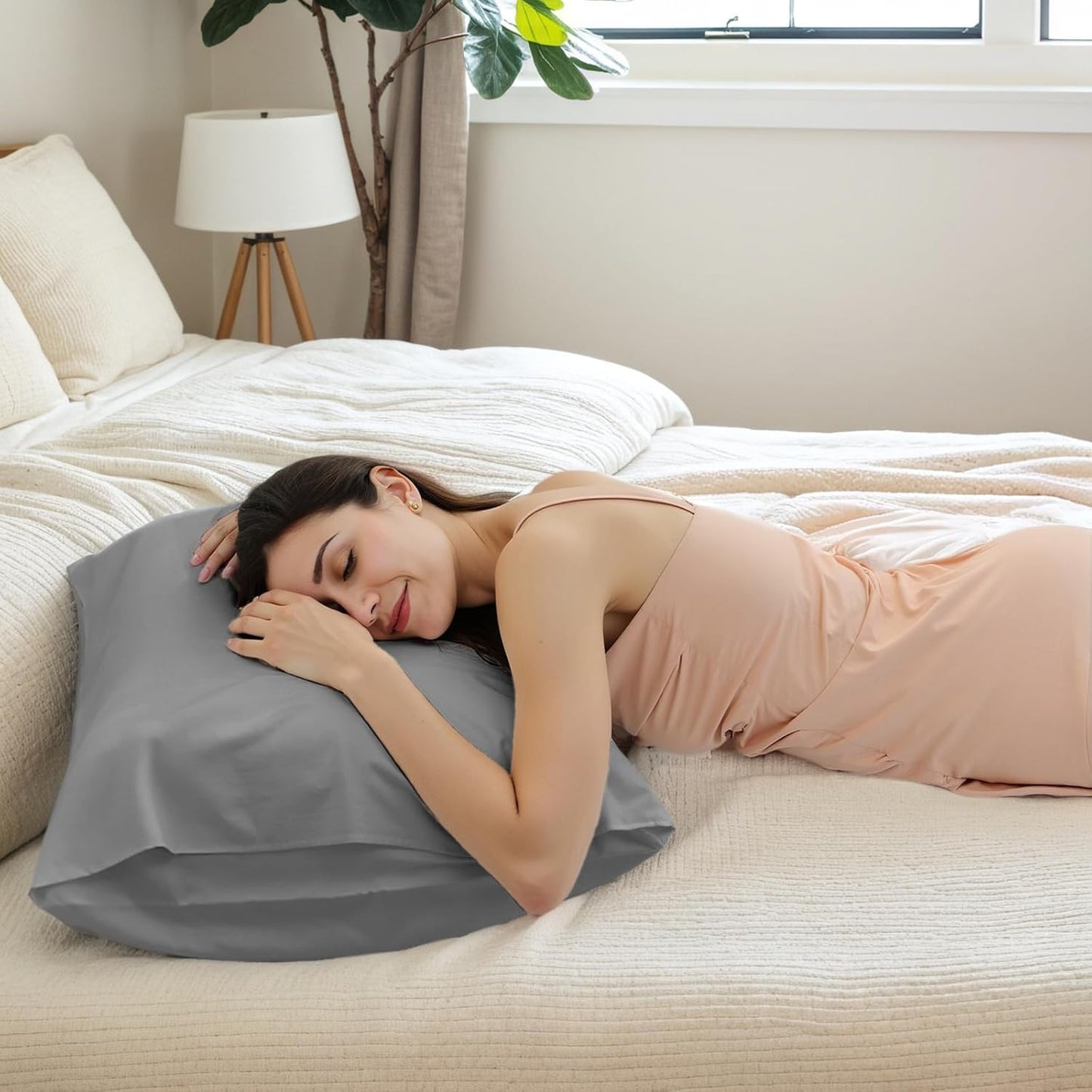 TELUS Pillow Cases Queen Size 2 Pack, Bamboo Rayon & Lyocell Pillowcase with Envelope Closure, Cooling Breathable Pillow Cover for Hot Sleeper & Night Sweats, 20x30 inch, Deep Grey