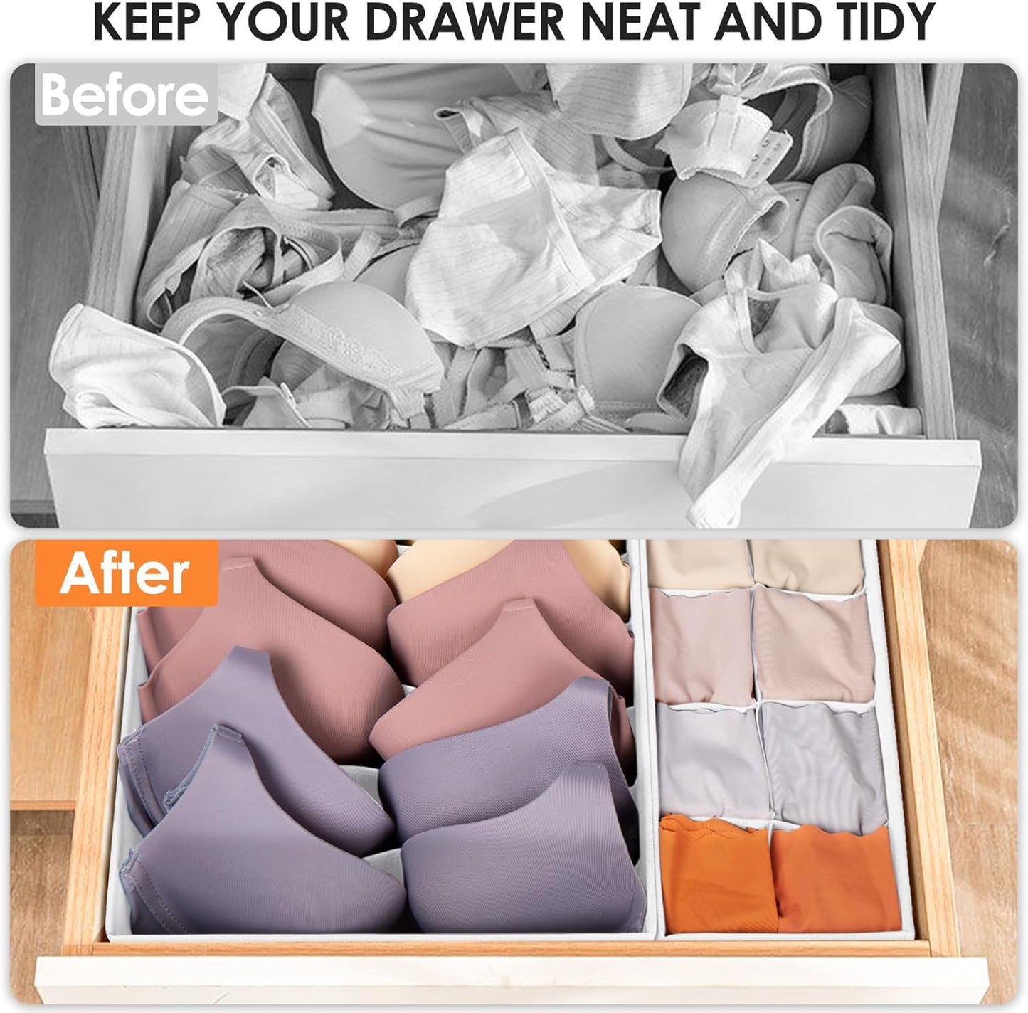 Criusia Drawer Organizer Clothes, 16 Pack Dresser Organizer Bins for Baby Clothes, Underwear Sock, Fabric Closet Organization and Storage Dividers for Nursery Bedroom (96 Compartments, White)