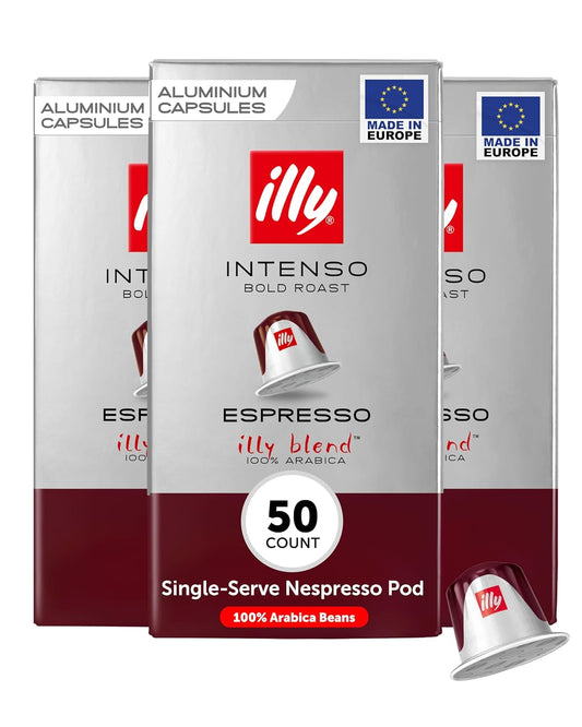 illy Aluminum Espresso Capsules - Compatible with Nespresso Machines - Intenso Bold Roast Coffee- Full of Flavor - Notes of Cocoa and Dried Fruit - Single Serve Capsules - 10 Count (Pack of 5)
