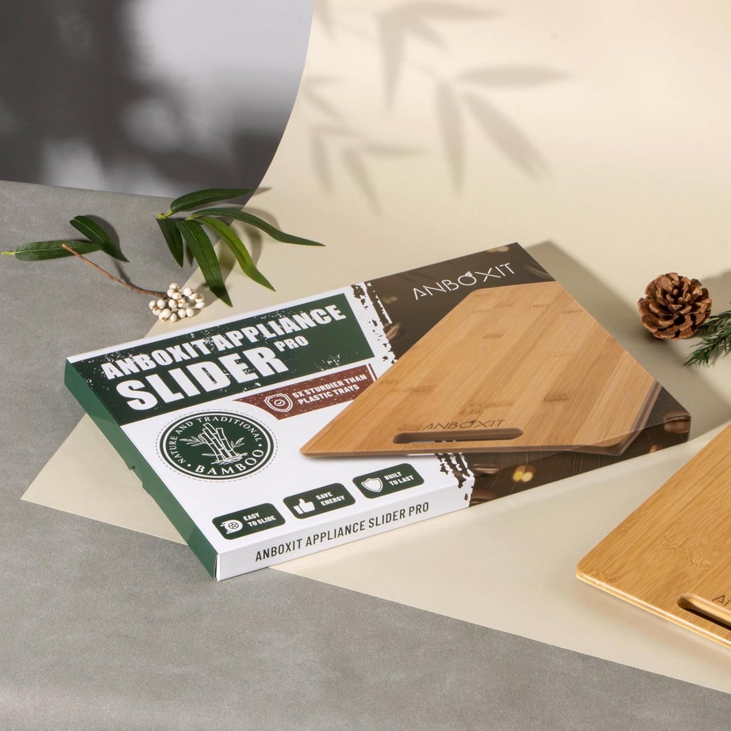 Bamboo Appliance Slider, Sliding Tray for Coffee Maker, Kitchen Countertop Appliance Rolling Tray, Coffee Pot Slider Tray with Rubber Wheels, Deep - Large (16"D x 12"W)