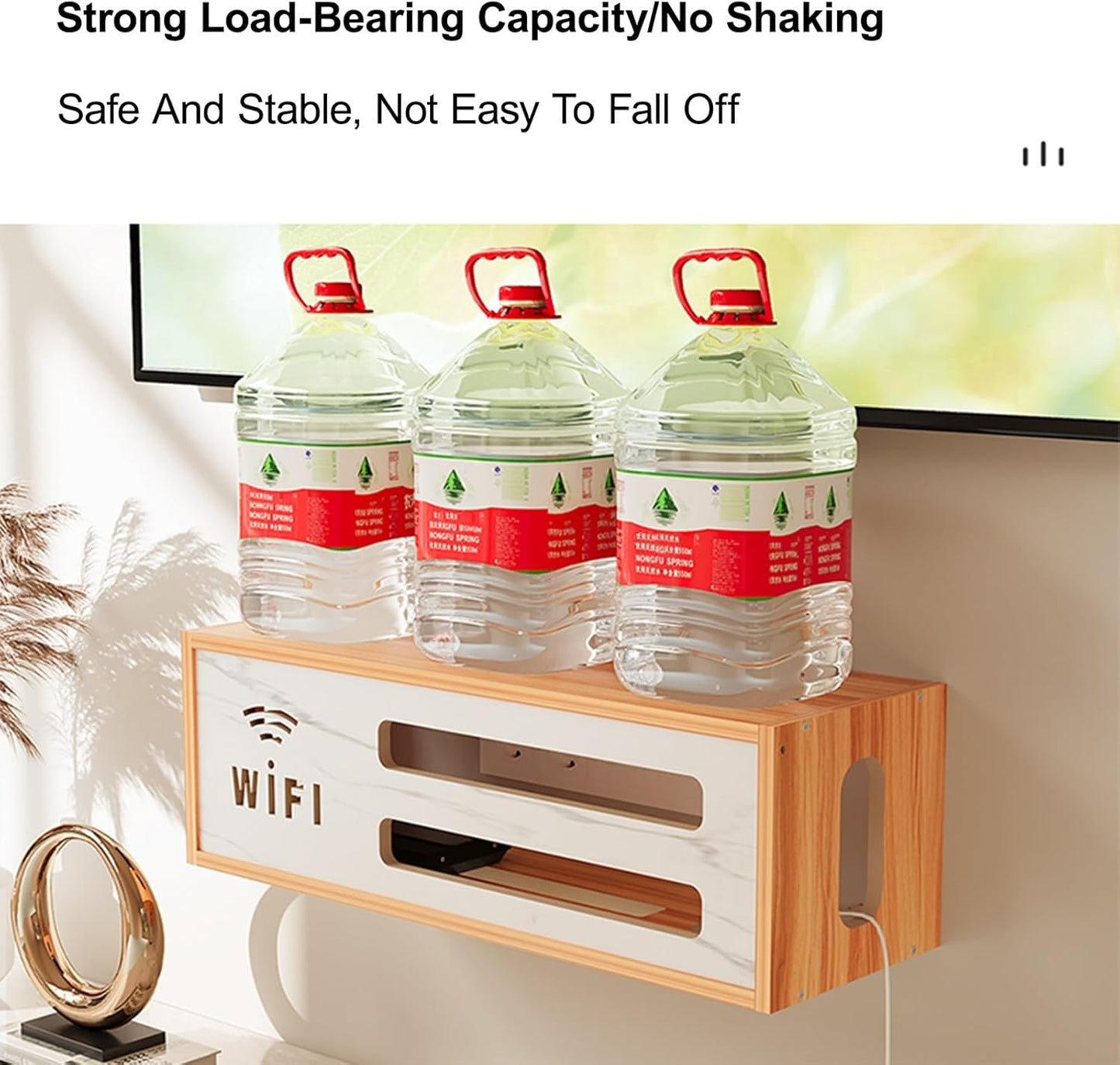 Wall Mount WiFi Router Box, WiFi Router Storage Cabinet, Power Strip and Cable Management Hider Rack, Invisible Storage, for Living Room, Office, Bedroom(White)