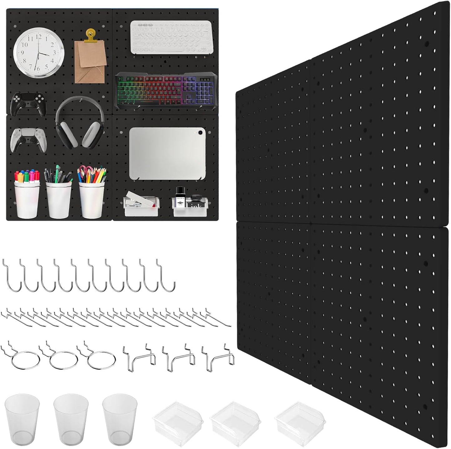 FZK 36pcs Pegboard Kit, Peg Board,Peg Board Hooks,Includes 4 Black Pegboard and Pegboard Accessories,Pegboard with Hooks,Plastic Pegboard,Pegboard Wall Organizer, Garage Storage