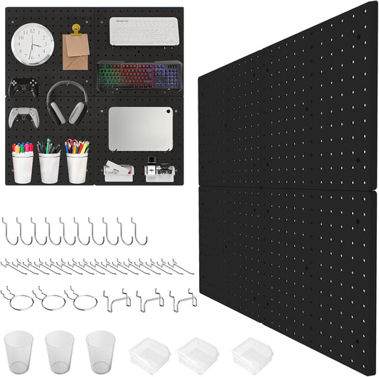 FZK 36pcs Pegboard Kit, Peg Board,Peg Board Hooks,Includes 4 Black Pegboard and Pegboard Accessories,Pegboard with Hooks,Plastic Pegboard,Pegboard Wall Organizer, Garage Storage