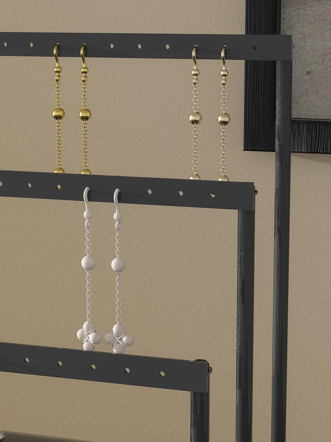 3-Tier Earring Organizer Holder Stand, Metal Jewelry Stand with Tray for Earring Display, 42 Holes Metal Earring Storage Tower Rack for Women Girls Home Use (Black)
