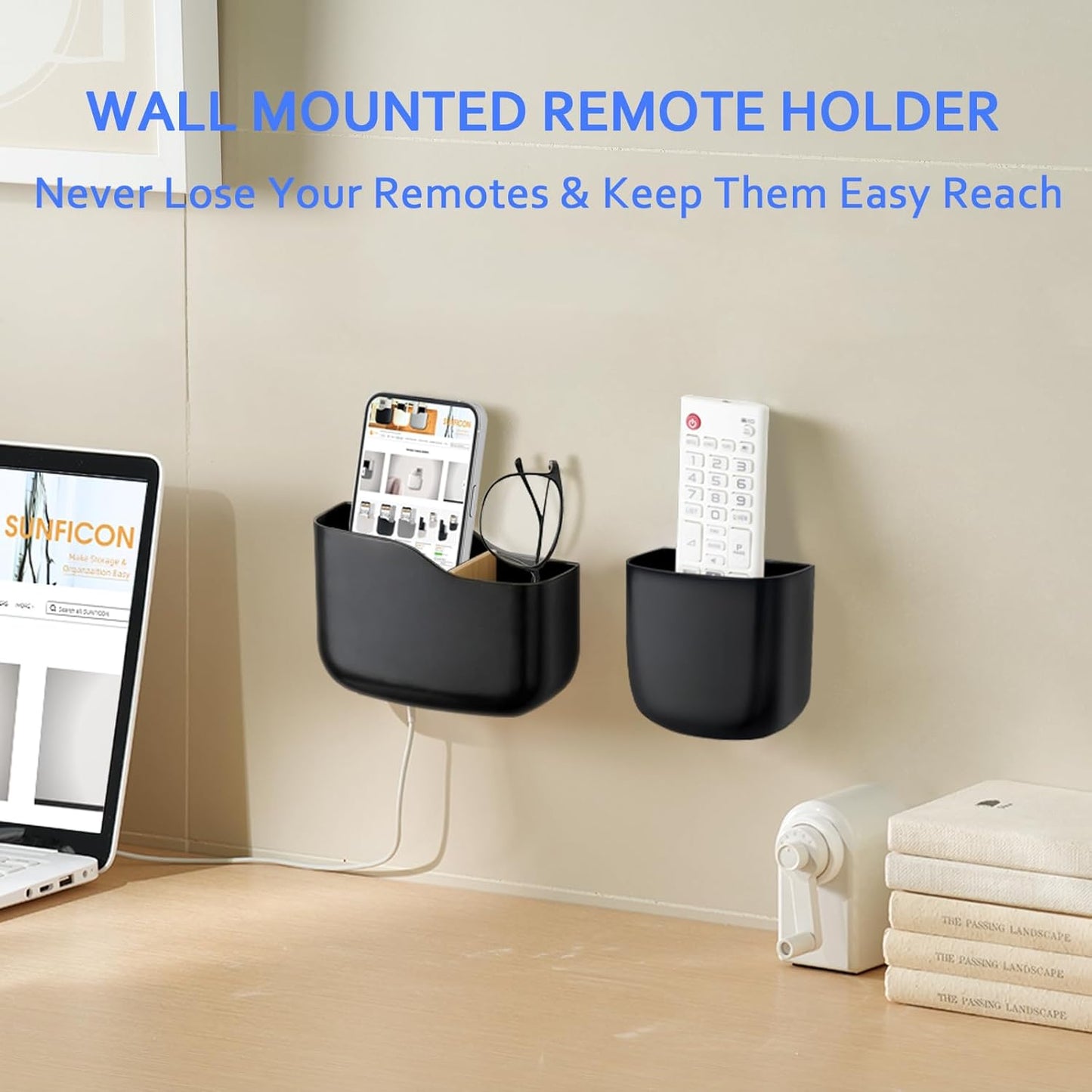 Remote Holder Wall Mount TV FAN Remote Control Holder Bedside Caddy Wall Organizer Phone Holder for Office Adhesive Media Player Controller Holder Box Tray Home Desk Nightstand Black 1 Big 1 Small