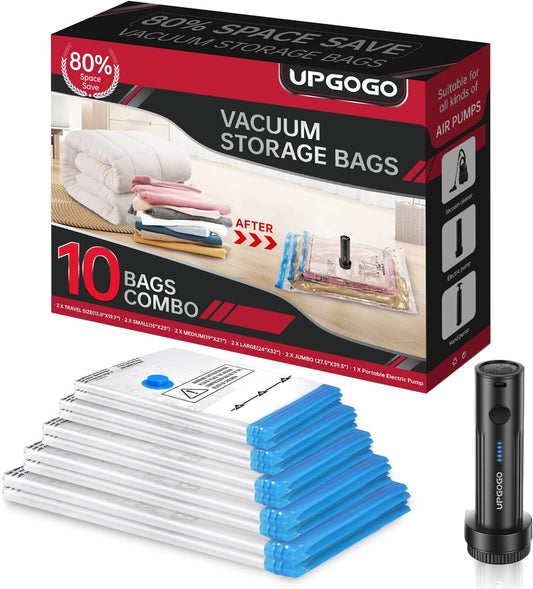 Vacuum Storage Bags with Portable Electric Pump,Vacuum Seal Bags for Clothing,Space Saver Bags,Vacuum Travel Bags for Luggage(Combo 10 Pack)