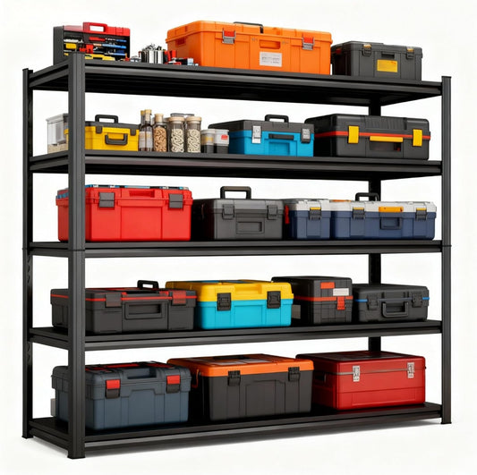 Storage Shelves, Garage Metal Shelving Unit, Adjustable, Double-Layer Column with Reinforced Ribs, Heavy-Duty, Capable of Bearing 600-3600 lbs (Black, 45''W*20''D*77''H, 5-Tier)