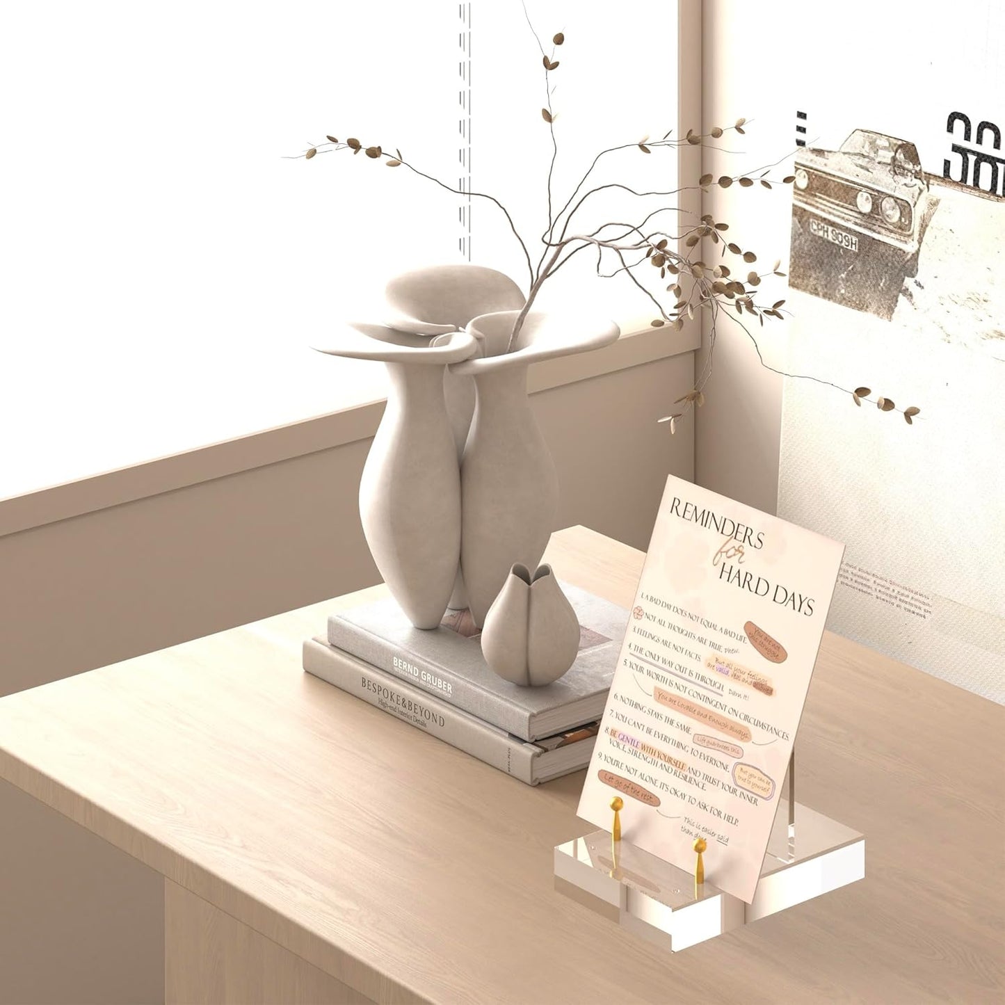 Acrylic Easel Display Stand with Adjustable Gold-Toned Hardware for Pictures, Crystal Clear Acrylic Stand with Floating Appearance for Cookbook, Invitation and Plates