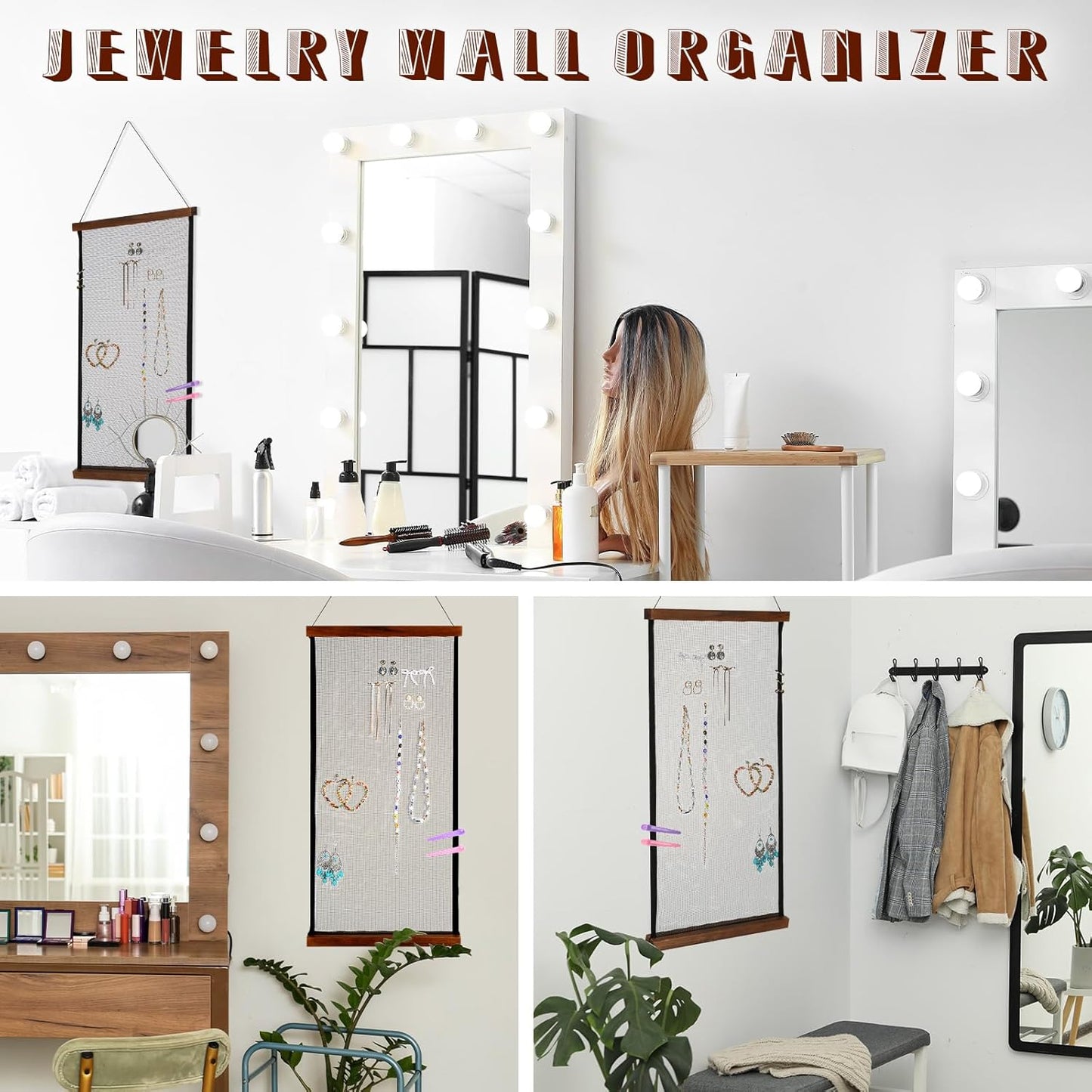 2 Pcs Earring Storage Rack Wall Mounted, Display Hanging Jewelry Storage Rack with 40 S-Shaped Black Hooks for Stud Earrings and Necklace Holders, Gift for Women