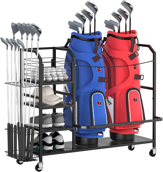 Golf Bag Storage, Big Capacity Golf Bag Organizer for Golf Bag and Equipment Accessories, Golf Organizer for Garage, Home or Club,Extra Storage Rack for Golf Clubs,Black