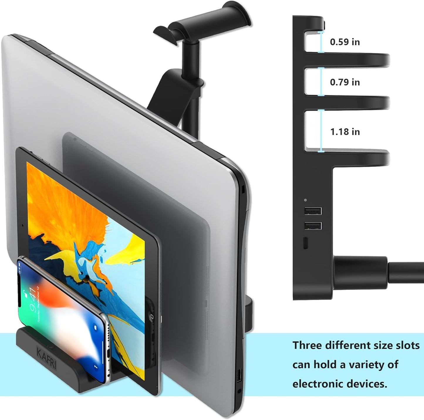 KAFRI Headphone and Controller Stand with USB A&C Charger, Desk Gaming Accessories Headset Holder with USB Charging Port and 2 AC Outlets, Switch/Phone Storage Organizer, Gamer Gift for Men Boyfriend