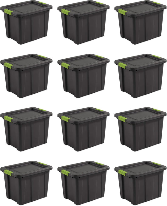 Sterilite 12-Pack Storage Bins with Lids, Heavy Duty Totes, Tuff1, 18 Gallon, Flat Gray