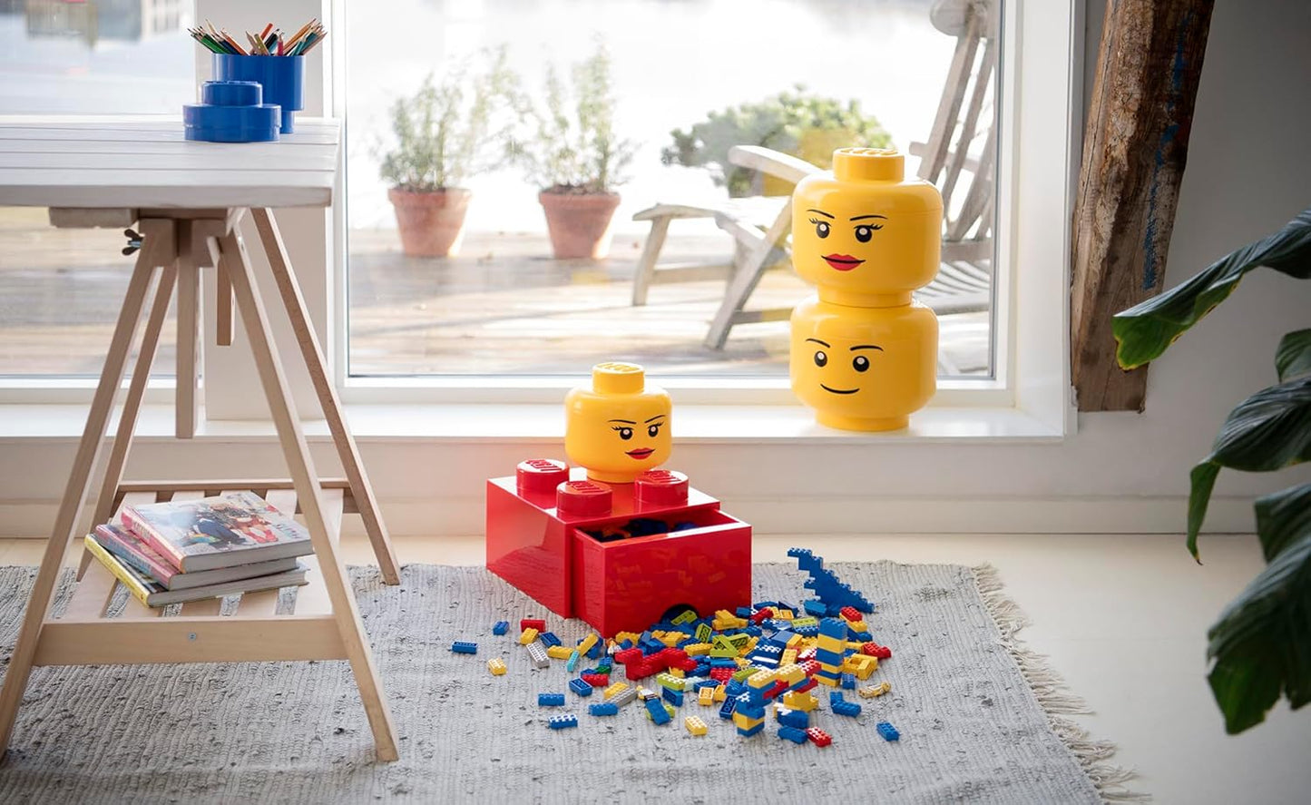 LEGO Iconic Storage Head Large, Stackable Storage Box, 8,5 L, Yellow, Happy Boy