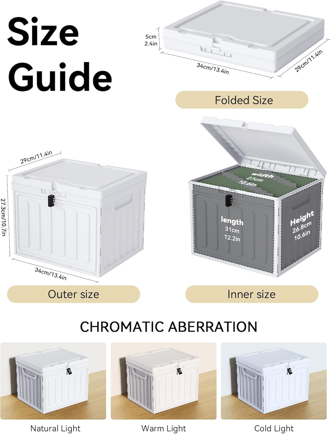 Oterri Plastic File Box with Lid for Letter Size File Folders, Hanging File Folder Box Collapsible File Organizer, File Cabinet Document Organization Home, Office (White, Large-2 Pack Without Folders)