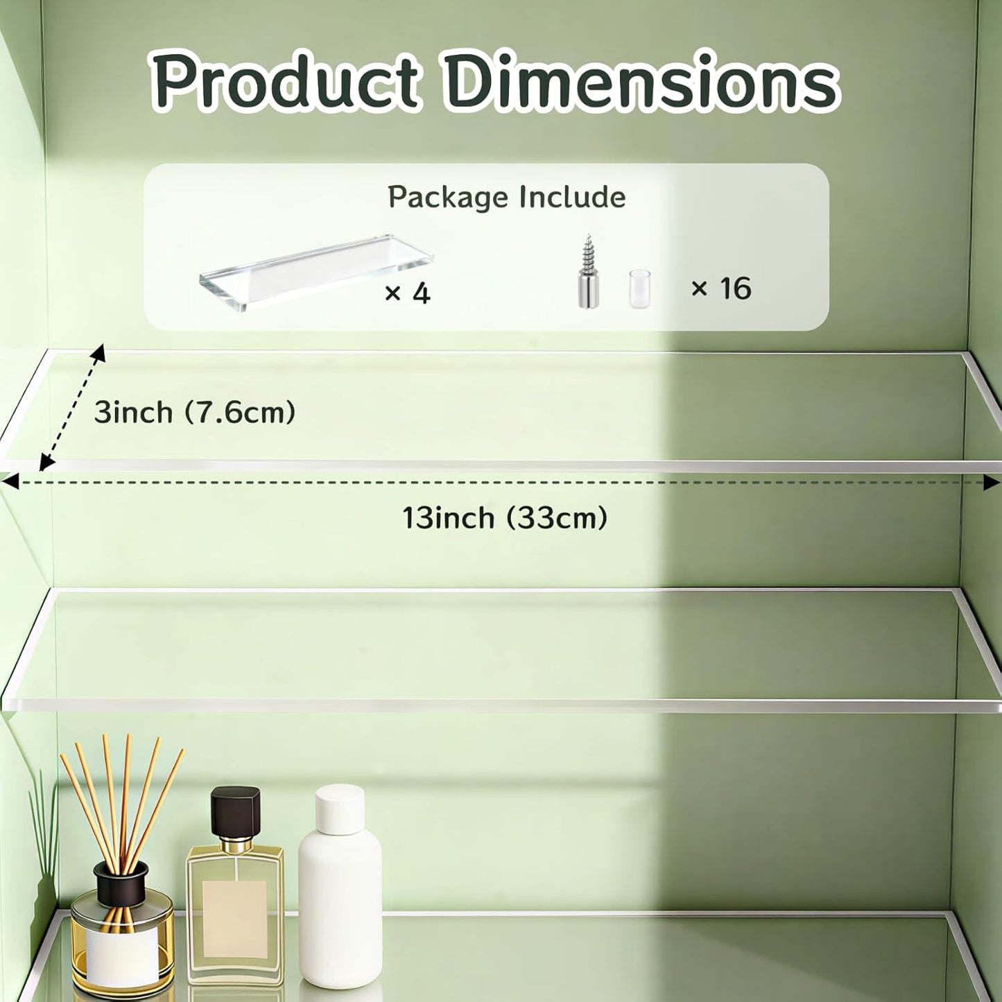 4 Pcs Acrylic Medicine Cabinet Replacement Shelves, 13'' Medicine Shelves Thickened for Living Room Bathroom Kitchen Wall Mounted Cabinets