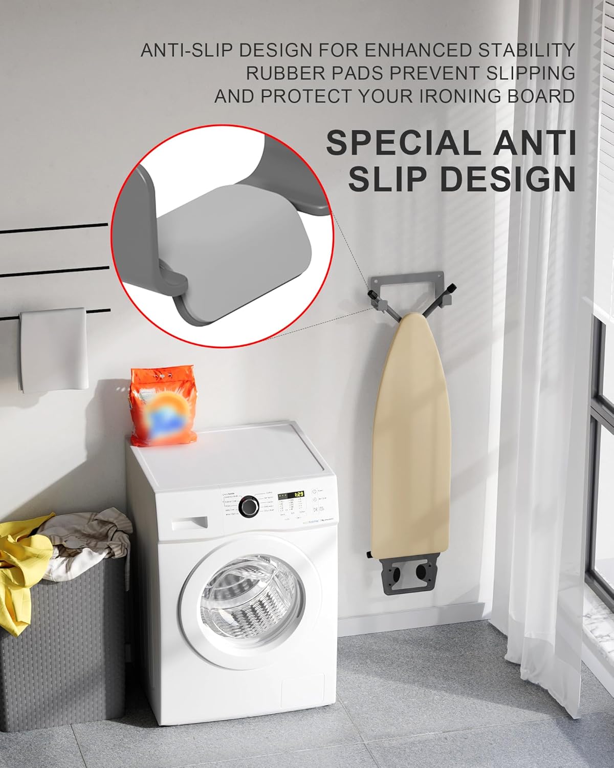 Ironing Board Hanger Wall Mount Stainless Steel, Y T Leg Ironing Board Holder Wall Mount for Laundry Room, Iron Board Hooks for Wall Heavy Duty Grey