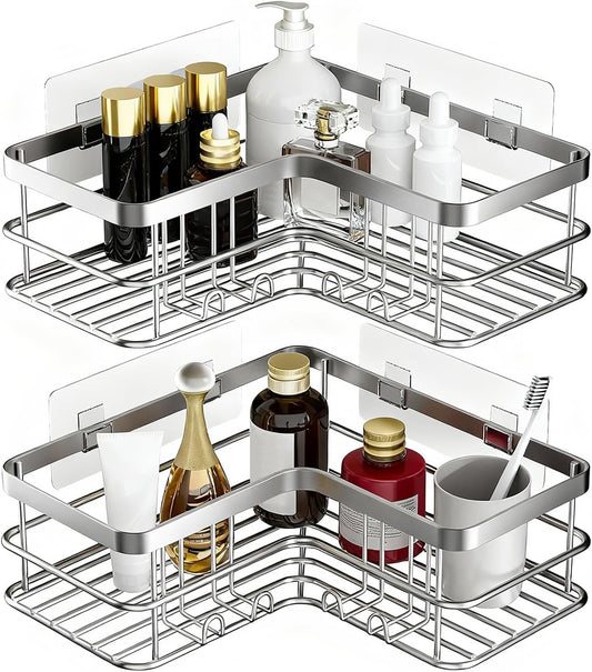 Yazoni Shower Caddy 2-Pack, No Drilling Shower Organizer Corner Shelf for Bathroom Tub, Stainless Steel Shower Caddy Corner Shelf for Bathroom Kitchen(Silver)
