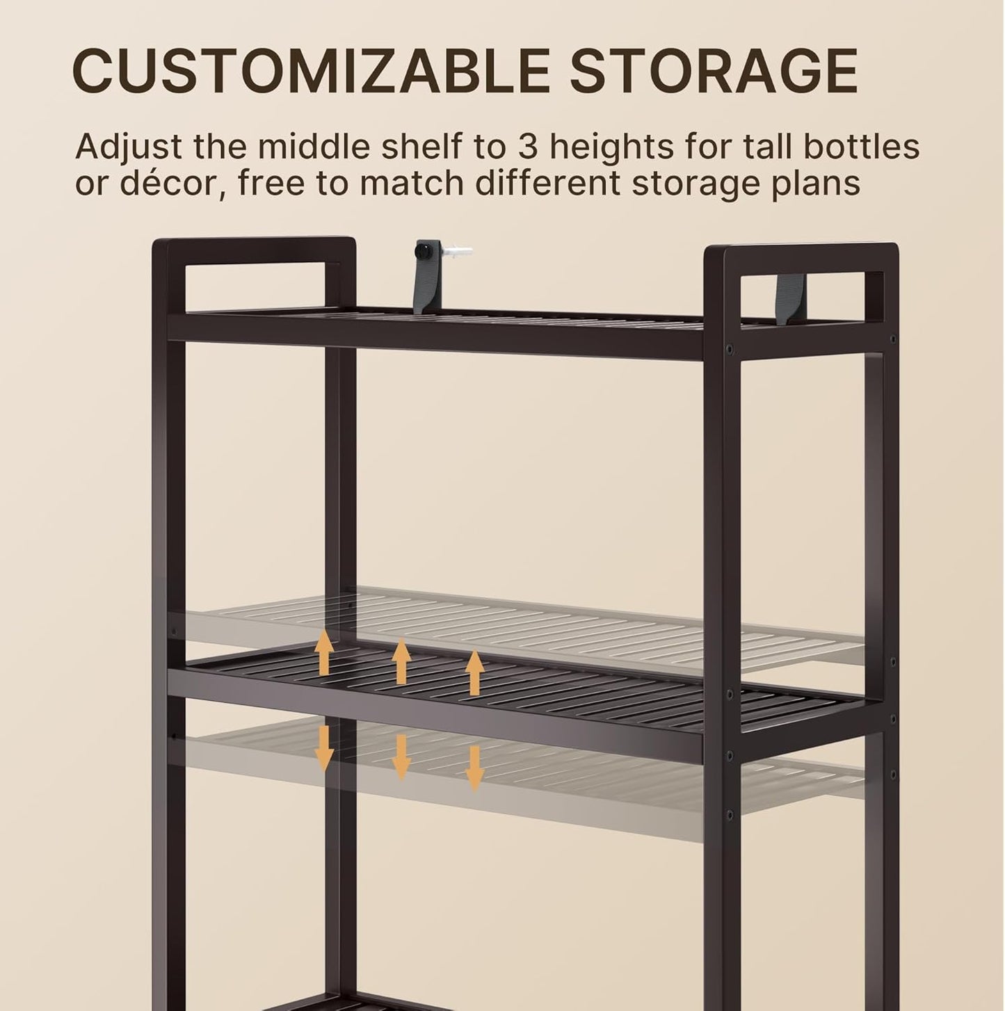 Gizoon Over The Toilet Storage, 3 Tier Bamboo Bathroom Organizer with Adjustable Shelf, Freestanding Above Toilet Stand, Bathroom Storage Shelf Rack