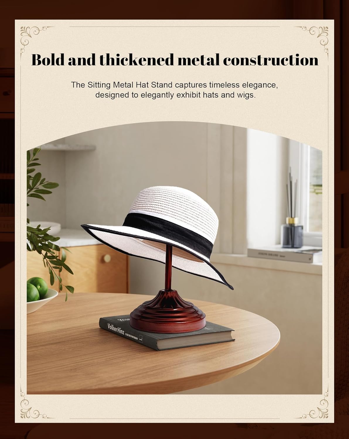 CHADWICK Modern Freestanding Hat Rack - Stylish Dome Design for Displaying Cowboy Hats, Caps, and Wigs - Sleek Black Finish