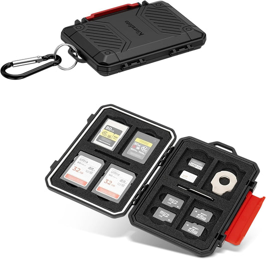 IP67 Waterproof Memory Card Case, Anti-Shock Memory Card Holder for 8 SD SDHC SDXC Cards,4 Micro SD SDHC SDXC TF MSD Cards,4 CFexpress Type-A CFA,2 Nano SIM Storage Carrying Case - Black